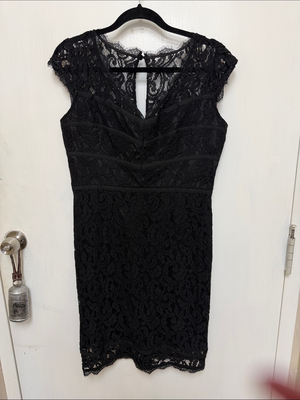 Adriana Papell Black Lace Cap-Sleeve Sheath Dress